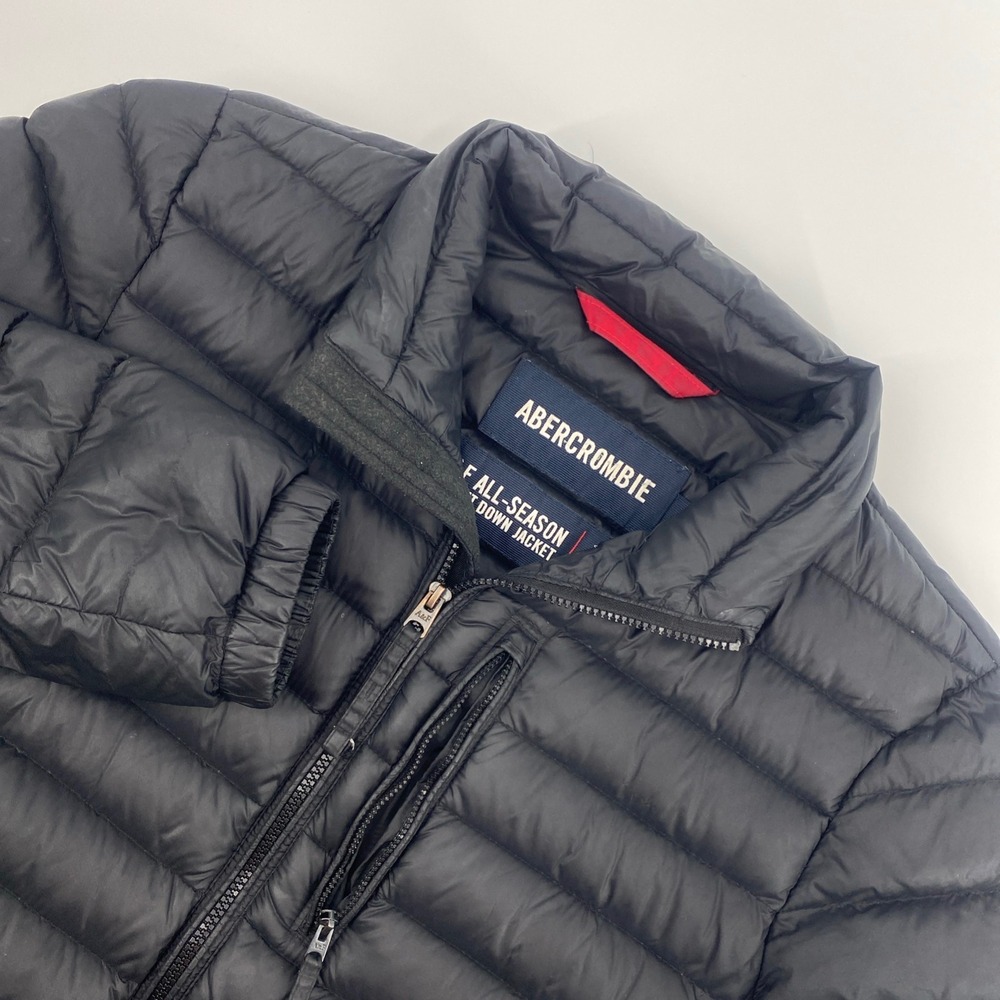 Abercrombie Fitch Puffer Jacket Mens Medium Black Lightweight Down Insulated